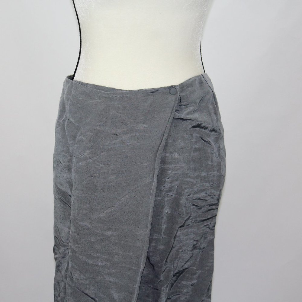 Giorgio Armani Women's Skirt 42 US 6 Metallic Gray Silk Flax Wrap Design Italy